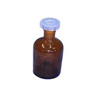 BOTTLE REAGENT AMBER GLASS  125ml NARROW MOUTH & POLYSTOPPER