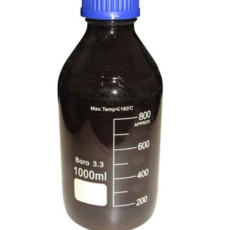 BOTTLE REAGENT AMBER GLASS GRADUATED WITH BLUE SCREW CAP 1000ml