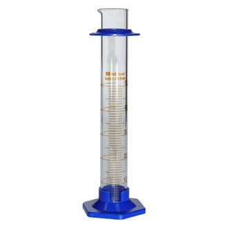 CYLINDER GRADUATED BOROSILICATE GLASS   50ml WITH PLASTIC FOOT