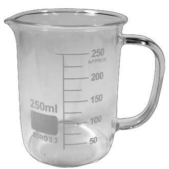 BEAKER BOROSILICATE GLASS GRADUATED 250ML WITH HANDLE OR MUG BEAKER