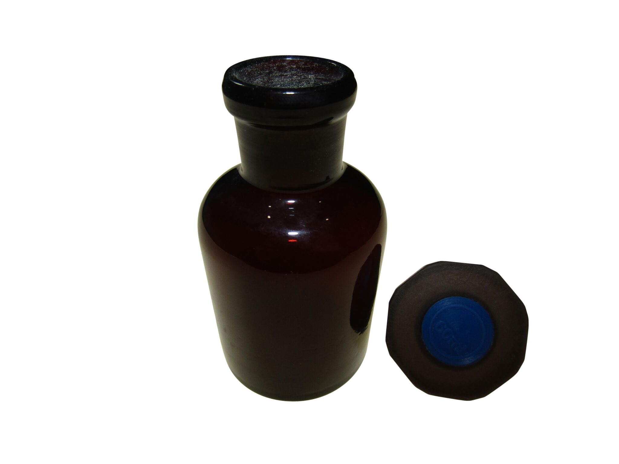 BOTTLE REAGENT AMBER GLASS   60ml NARROW MOUTH & POLYSTOPPER