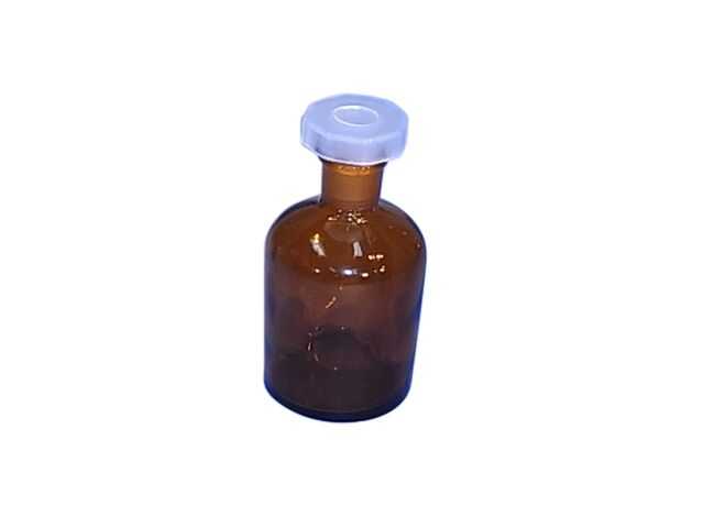 BOTTLE REAGENT AMBER GLASS  125ml NARROW MOUTH & POLYSTOPPER