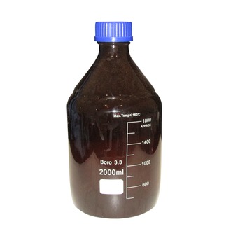 BOTTLE REAGENT AMBER GLASS GRADUATED WITH BLUE SCREW CAP 2000ml