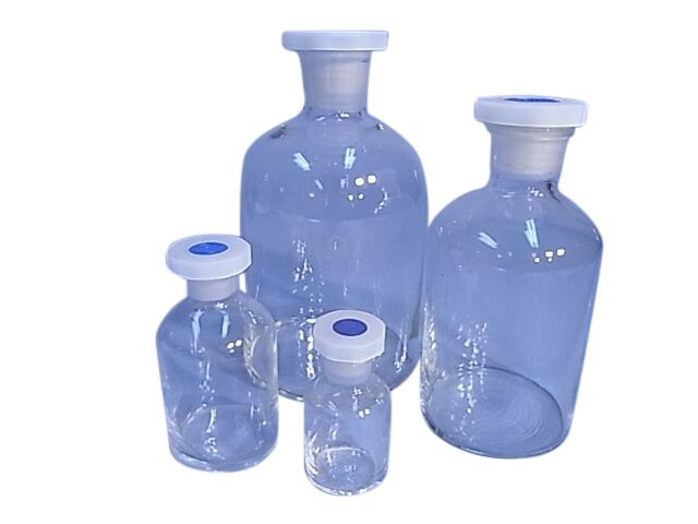 BOTTLE REAGENT CLEAR GLASS   60ml NARROW MOUTH & POLYSTOPPER