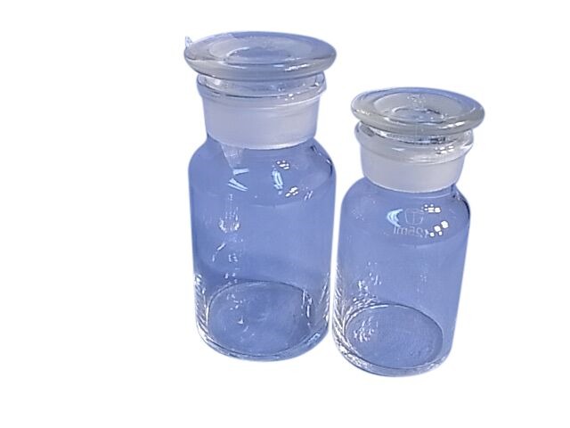 BOTTLE REAGENT CLEAR GLASS  125ml WIDE MOUTH & GLASS STOPPER