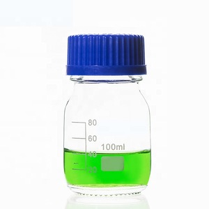 BOTTLE REAGENT GLASS GRADUATED WITH BLUE SCREW CAP   100ml