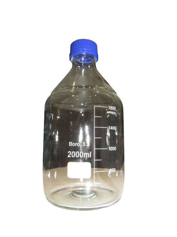 BOTTLE REAGENT GLASS GRADUATED WITH BLUE SCREW CAP  2000ml