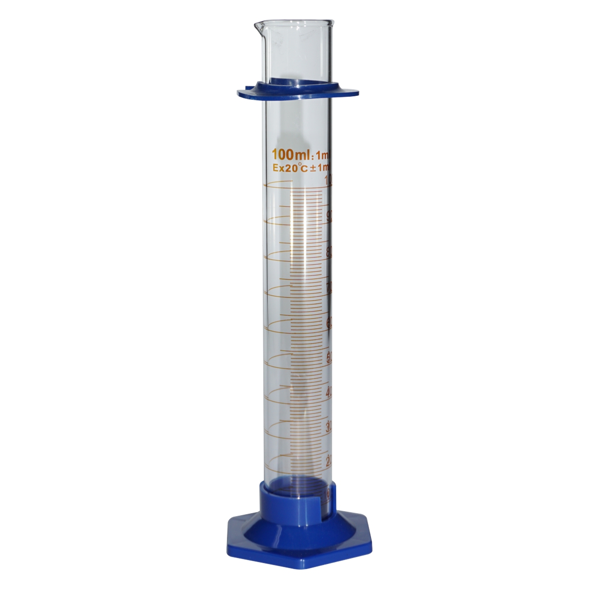 CYLINDER GRADUATED BOROSILICATE GLASS  100ml WITH PLASTIC FOOT