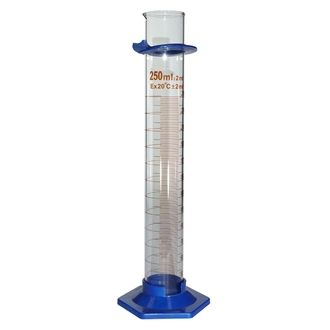 CYLINDER GRADUATED BOROSILICATE GLASS  250ml WITH PLASTIC FOOT