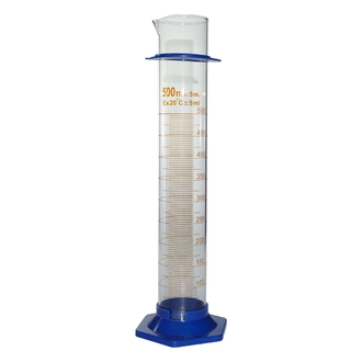 CYLINDER GRADUATED BOROSILICATE GLASS  500ml WITH PLASTIC FOOT