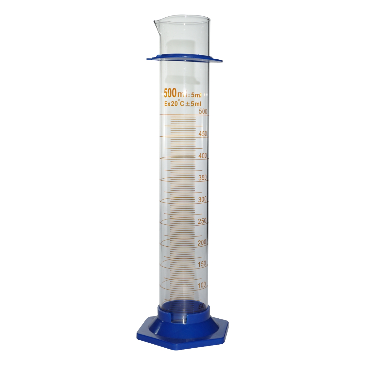 CYLINDER GRADUATED BOROSILICATE GLASS  500ml WITH PLASTIC FOOT