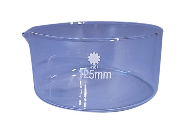 DISH CRYSTALLIZING BORO GLASS 125mm d WITH SPOUT