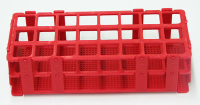 RACK TEST TUBE POLYPROPYLENE 24x25mm TUBES 3x8 ROWS   RED