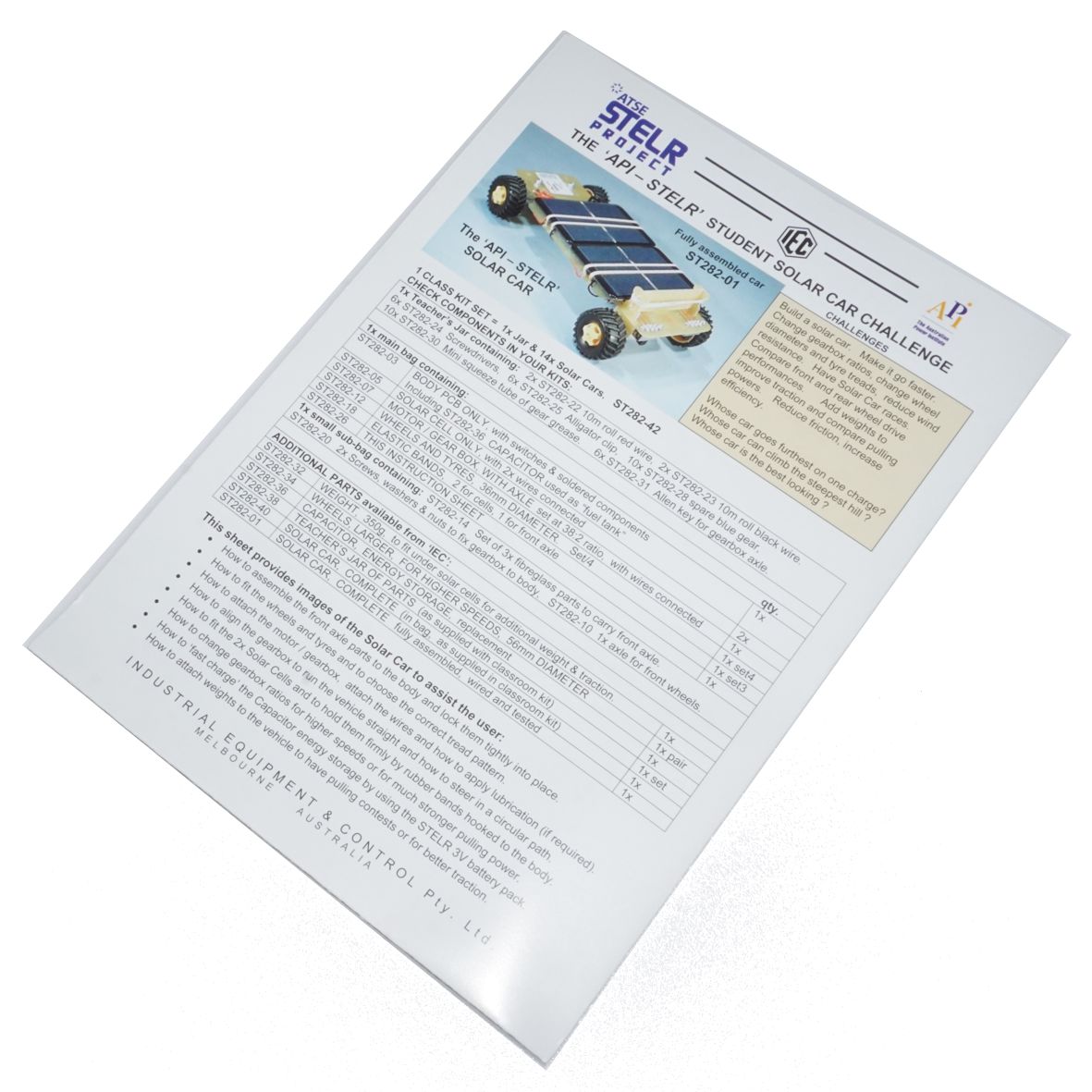 STELR SOLAR CAR INSTRUCTION SHEET