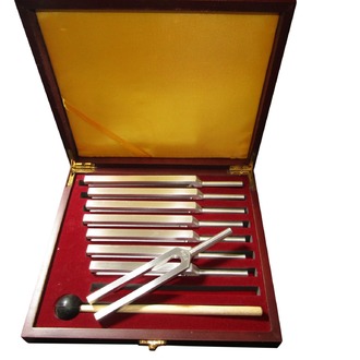 TUNING FORK ALUM ALLOY STEEL SET/8 IN CASE WITH HAMMER