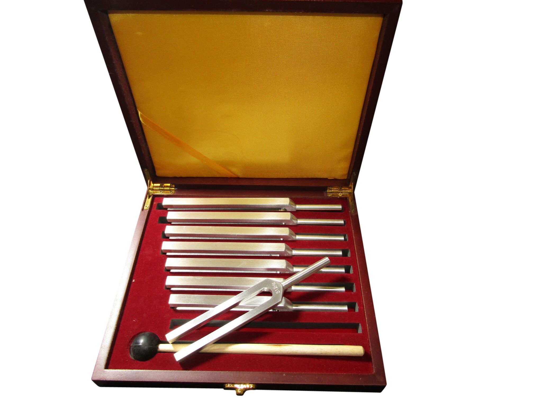 TUNING FORK ALUM ALLOY STEEL SET/8 IN CASE WITH HAMMER