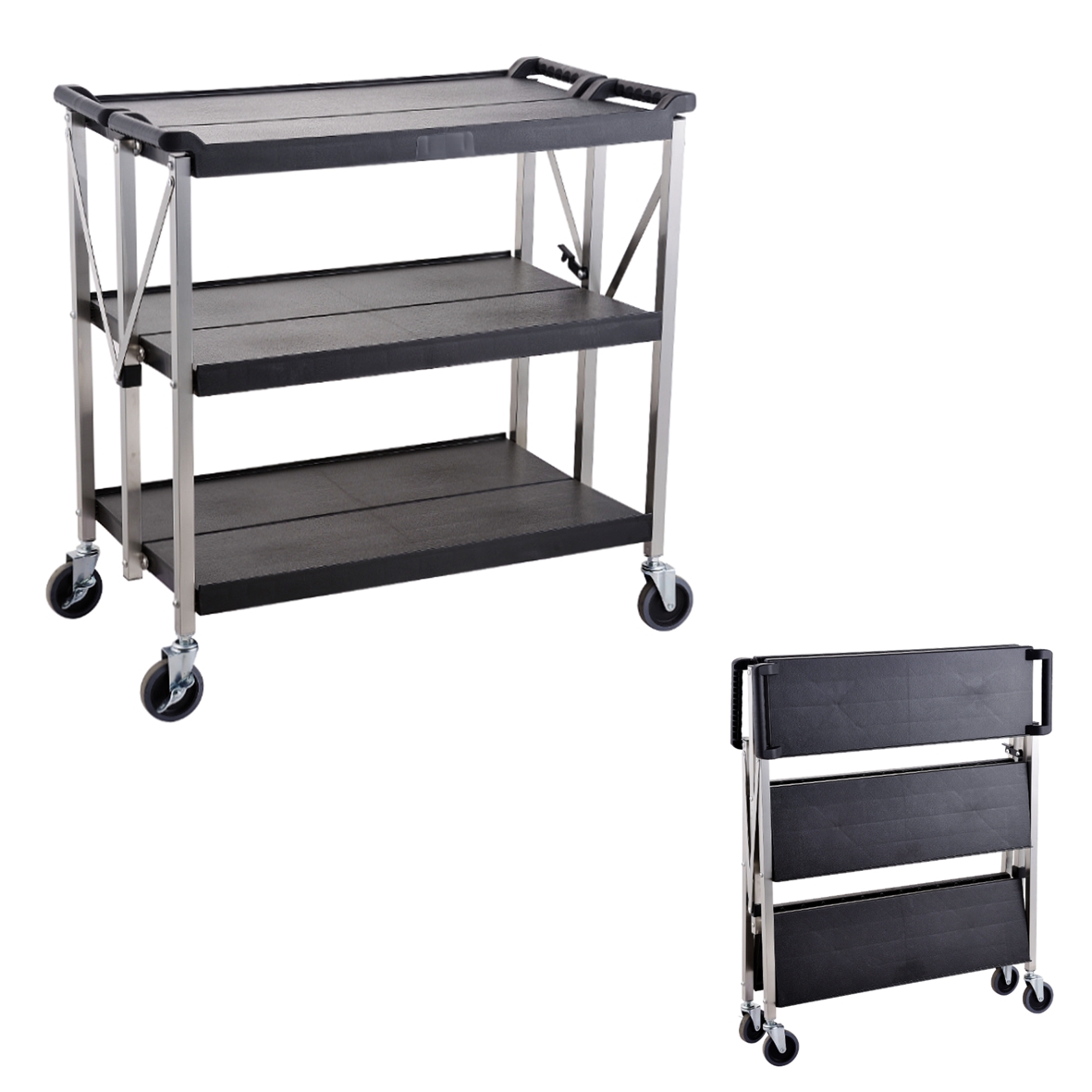 TROLLEY 3 SHELF FOLDING TYPE WITH BRAKES