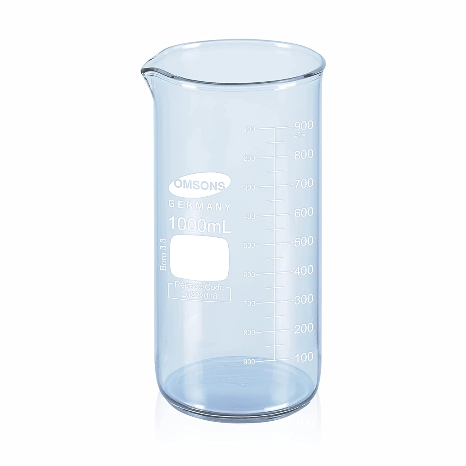 BEAKER BOROSILICATE GLASS GRADUATED 1000ML TALL FORM      OMSON BRAND