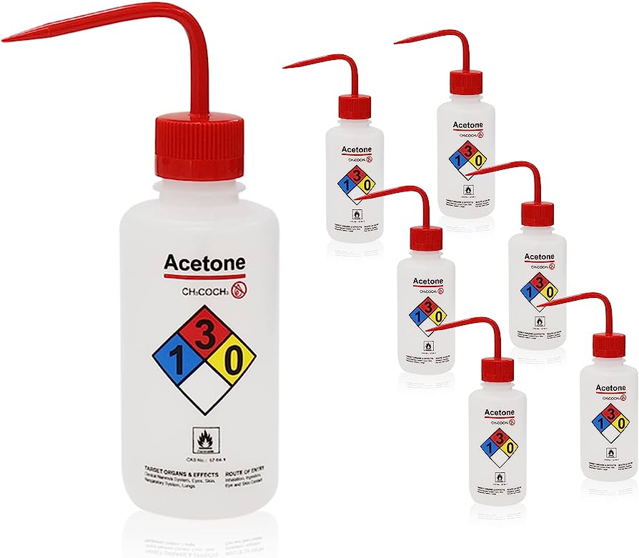 BOTTLE WASH LABELLED ACETONE 500ML RED