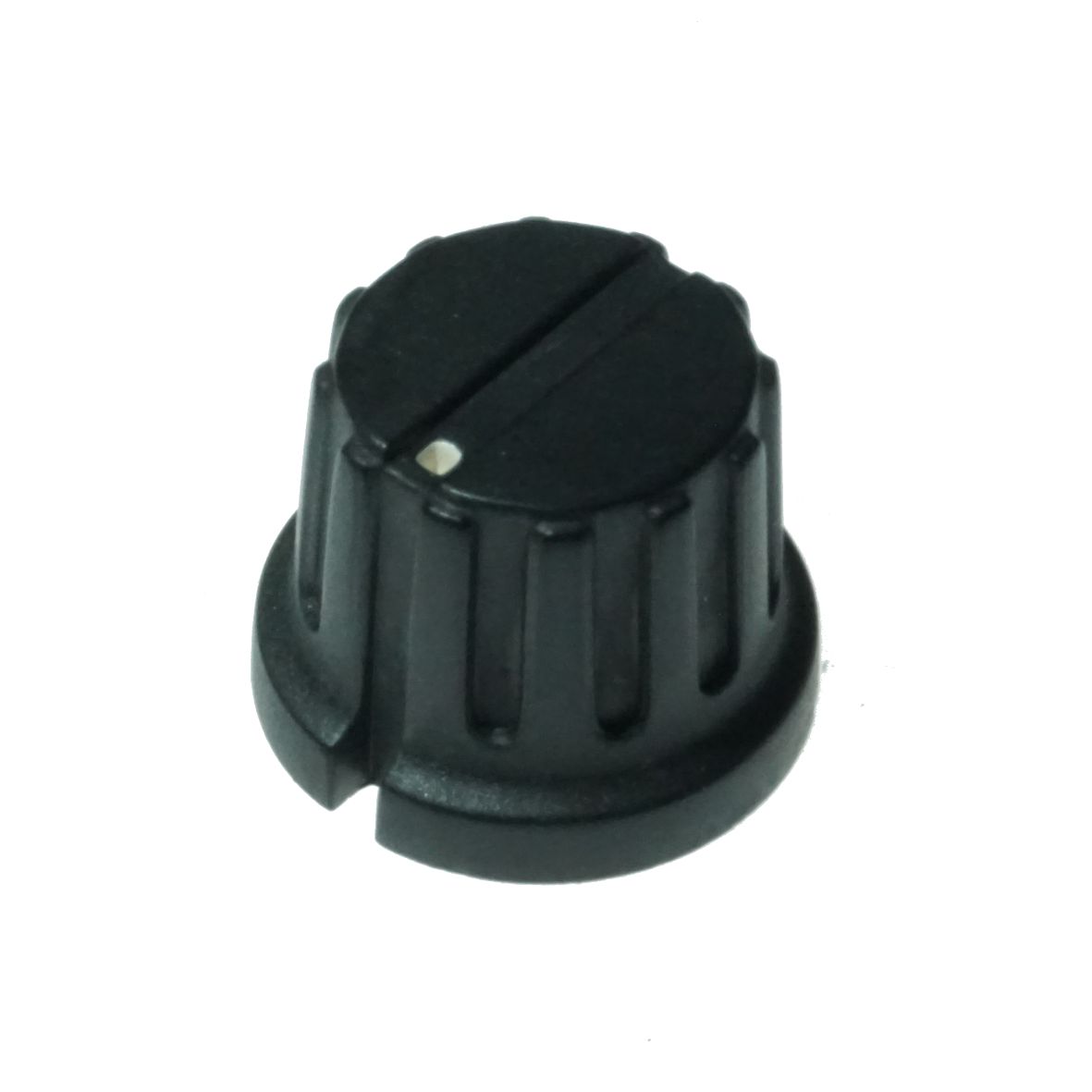 KNOB PLASTIC 20mm BLACK NOTCHED 6mm SHAFT SMALL