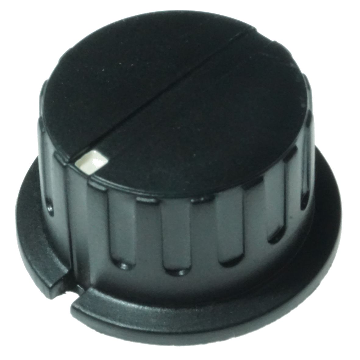 KNOB PLASTIC 35mm BLACK NOTCHED 6mm SHAFT LARGE