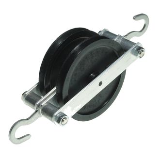 PULLEY 50mm DIA NYLON 2xSHEAVE FRAME W/HOOKS